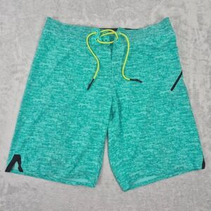 Lululemon 34 Current State Mens Board Shorts Teal Space Dye Swim Trunks Tie Blue